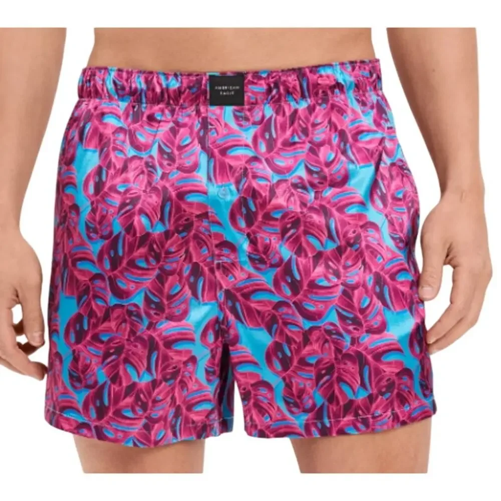 American Eagle Laser Palms Satin Pocket Boxer Short Lounge Mens Medium 32-34